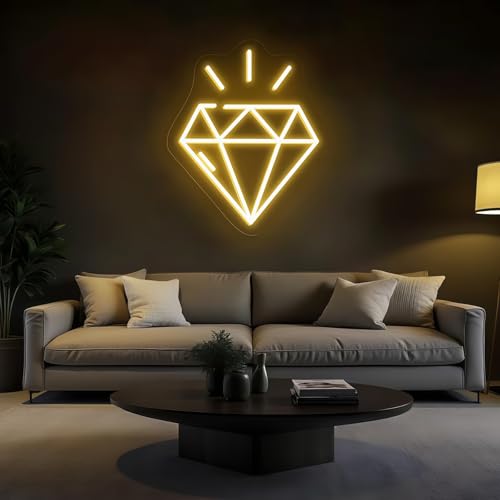 Image of Custom Diamond Neon Sign, Radiant Diamond Glow LED Wall Light for Bedroom, Living room, Home Bar, Jewelry Shop, Fashion Lover 11.6″ x 13.8″