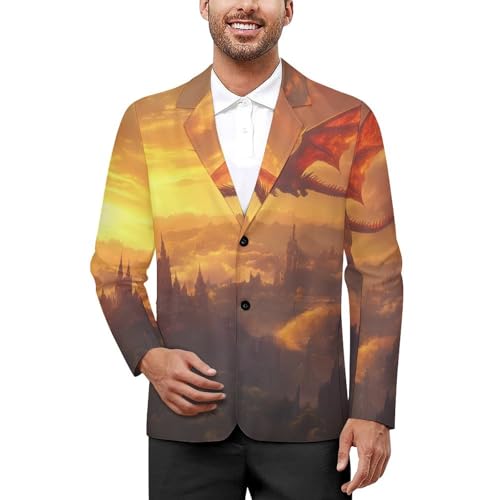 Castle Dragon Sunset Men's Slim Suit Long-Sleeve Prom Tuxedo Classic Two Button Business Jacket