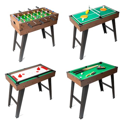 DEVESSPORT - Mesa Multijuego 4 en 1 Woody (Futbolín, Billar, Ping Pong y Air Hockey) 69 x 37 x 65 cm