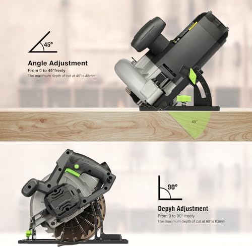 Bild 5 - GALAX PRO 1400W Kreissäge, Maximale 6000RPM, Einstellbare Schnitttiefe und -winkel: 62 mm (90°) - 48 mm (45°), Sägeblatt-Ø: 185mm, für Holz, Weichmetall, Plastik, PVC