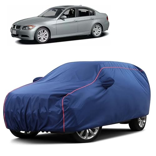 Image of Sulfar 100% Water Resistant Car Body Cover Compatible with Mirror for BMW 325i (Triple Stitched, Full Bottom Elastic, Blue Taffeta with Red Piping)