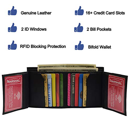 MARSHAL RFID Genuine Napa Cow leather Dual Credit Card ID Flap Bifold Mens Wallet Passcase Hipster2