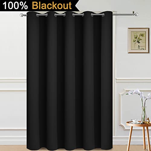 Image of Yakamok Black 100% Blackout Patio Door Curtain Panels W70 x L84,1 Panel | Noise Reducing Barrier Panel for Sliding Glass Door, 2 Thick Layers Heat Full Light Blocking Patio Door Drapery
