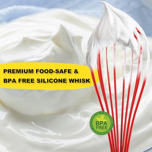 Image of NileHome Silicone Whisk Set 10 inch, 2 Pack Kitchen Whisk Kitchen Wisk Wire Whisks for Cooking, Whisking, Blending, Beating, Stirring-Purple Red
