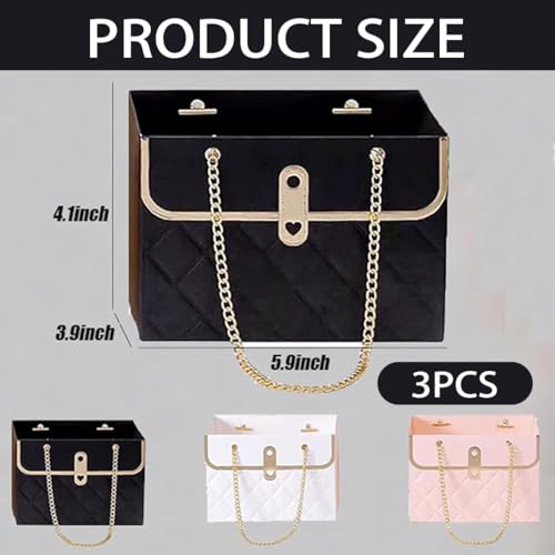 3 Pcs Flower Box, Bouquet Gift Packaging Boxes, Reusable Florist Storage for Bouquetss, Plants Flower Box, for Bouquetss Wedding Birthday Graduation Party Gift Wrap Bag(Pink Black White)