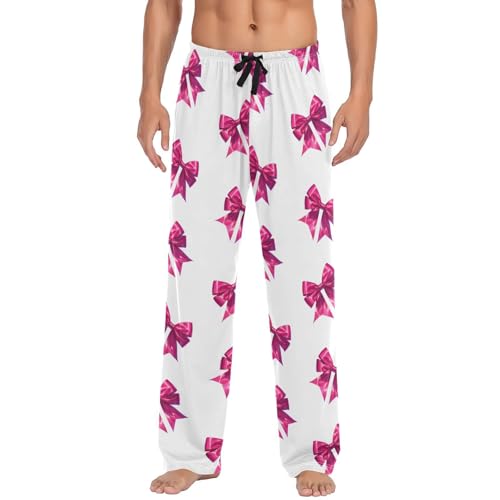Men's Pajama Pants Rose Red Bows Sleep Pajama Lounge Pant with Pockets, Elastic Waistband