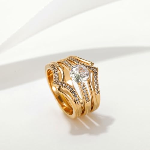 Couple Ring Bridal Set His And Hers Women 10k Yellow Gold Plated Round CZ Men Titanium Band Wedding Ring Band Set4