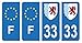 HADEXIA Nummernschild-Aufkleber, französisches Departement 33, Gironde Ain Region NeuAquitaine & F Frankreich, 4 Stück