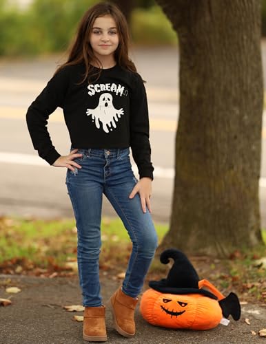 Image of Arshiner Girls Crop Tops Kids Long Sleeve Pullover Sweatshirts Girls Cropped Crewneck Sweatshirt for Teen Girl