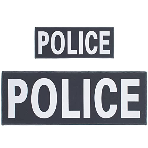MiDube Police Patch réfléchissant autocollant magique Ruban réfléchissant, avec crochet et boucle de fermeture arrière pour gilet tactique militaire personnalisé, 2 patchs (un grand et un petit) Cover