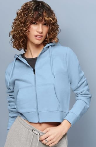 Image of Rabboni Women's Crop Fleece Hoodie Jacket | Full Sleeve Zip-Up Hooded Sweatshirt for Women & Girls | Soft Warm Casual Winter Wear Crop Hoodie