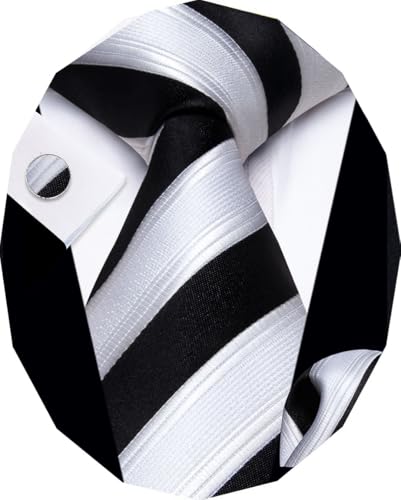 Image of YourTies Striped Ties for Men Classic Woven Silk Necktie with Handkerchief Cufflinks Set Formal Business Party Wedding