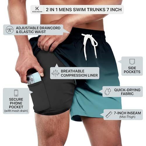 Image of Keevoom Mens Swim Trunks Compression Liner Swimming Shorts Swimwear Quick Dry Swimsuit Bathing Suits Board Shorts