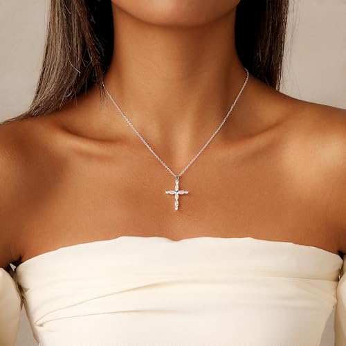 Cross Necklace for Women 14K Gold Silver Diamond CZ Cross Pendant Choker Dainty Gold Necklace Round Diamond Faith Religious Trendy Jewelry Gifts2