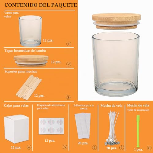 Miniatura 2 de Milivixay Tarros De Cristal Transparente Con Tapas Y Juegos De Fabricación De Velas, Tarros Vacíos Para Hacer Velas, Botes De Especias Y Polvo, 12 Unidades, 295 Ml