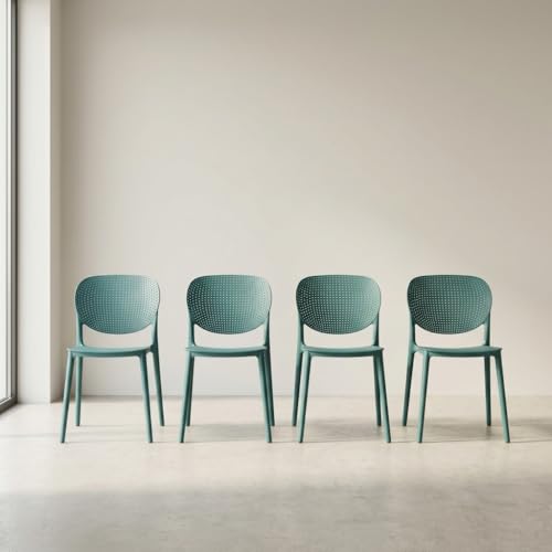 Image of INNOWIN Casper Stackable Arm Chair | Accent Chair for Living Room Home, Bedroom, Cafe and Hotels | 3- Year Warranty | Set of 4 | Plastic | Peacock Blue