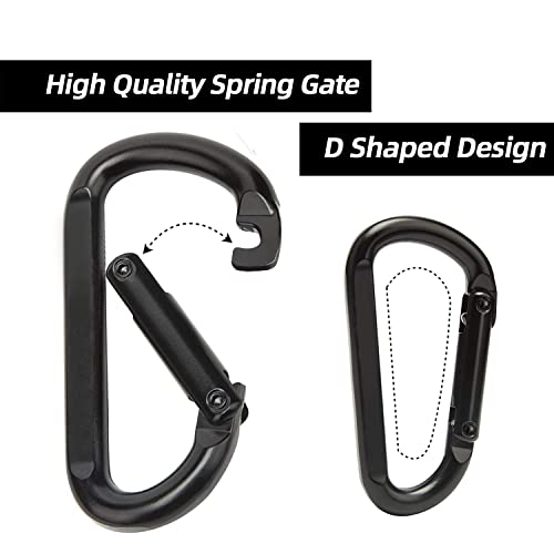 EZYA Carabiner Clip, 860lbs, 3" Heavy Duty Carabiner, D Ring Hooks - Keychains, Camping, Hiking Accessories, Caribiniers for Dog Leash, Hammocks, Yoga Swing, Gym etc, Black, 4PCS - Thumbnail 3