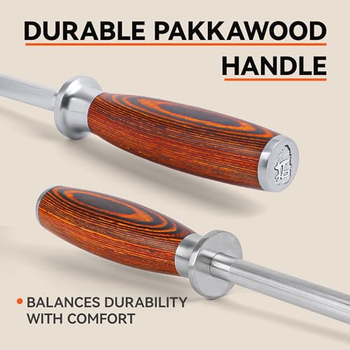 Image of TUO Honing Steel, 10 Inch Knife Sharpener Rod with Pakkawood Handle for Kitchen Knives Daily Sharpening Maintenance - Fiery Phoenix Series