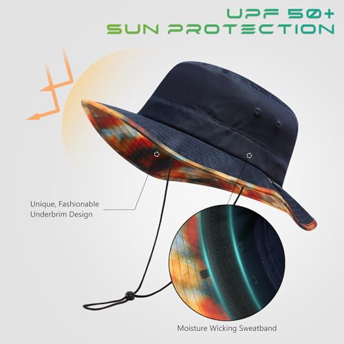 Image of UPF 50+ Foldable Sun Hat Patterned Under Brim Bucket Hats for Summer Hiking Fishing Beach Safari Men Women