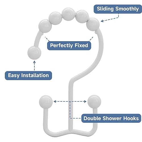 Image of Titanker Shower Curtain Hooks Rings, Rust Resistant Metal Double Glide Shower Hooks for Bathroom Shower Rods Curtains, Set of 12 Hooks - White
