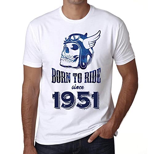 Camiseta para Hombre Nacido para Montar Desde 1951 – Born To Ride Since 1951 – Regalo Diseño Gráfico 73 Años Cumpleaños Aniversario Moda Año 1951 Blanco XXL