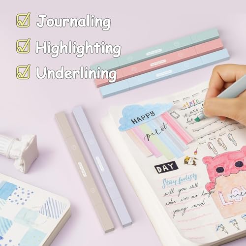 Image of Aesthetic Cute Highlighters Bible and Pens No Bleed Mild Soft Chisel Pastel Marker Pens for Journal Note Taking School Stationary (Dual Tip 12 Pcs..
