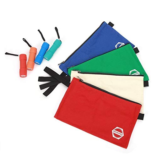 WORKPRO Tool Bags Small Pencil Cases Mini Pockets Document Pouches 4 Pieces with Mini Pocket Torch Multi-Coloured