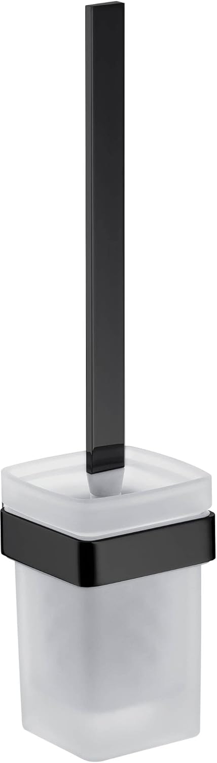 Emco Loft Toilet Brush Set, Toilet Brush with Aluminium Holder and Handle and Crystal Glass Container, Toilet Brush for Wall Mounting, Matte Black Satin Finish