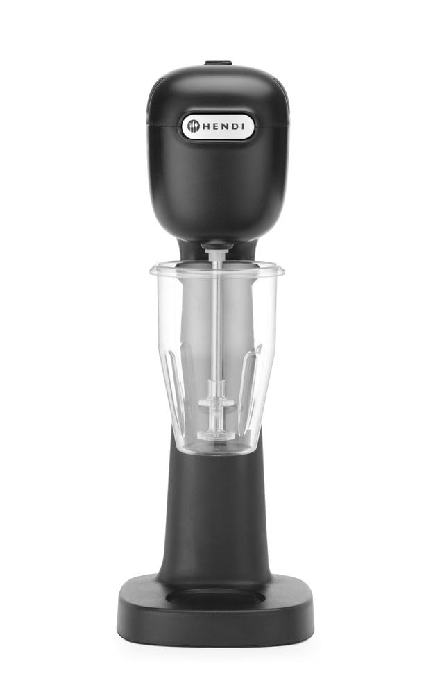 HENDI Mezclador Profesional de Bebidas, Aireador/Batidor de Bebidas Ligeras, Frappés, Capuchinos Fríos, Drink Mixer, Incluye 2 Vasos y 4 Agitadores, 230V/400W, 170x196x(H)490mm, Negro