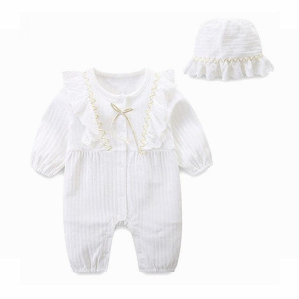 Zahur Mono de bebé recién nacido, mono de algodón con botón, vestido de bautizo de bebé 3-6 Mois