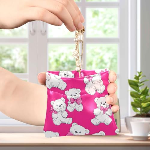 Coin Purse for Women White Bear Pink Bow Coin Pouch Change Holder PU Leather Mini Wallet Portable Coin Bag Money Pocket4