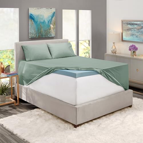 Image of Nestl King Size Sheet Set, 4 Piece Extra Deep Pocket (18-24 inches), Microfiber, Hotel Luxury, Soft, Breathable, Wrinkle-Free, Easy to Care, Sage Green New