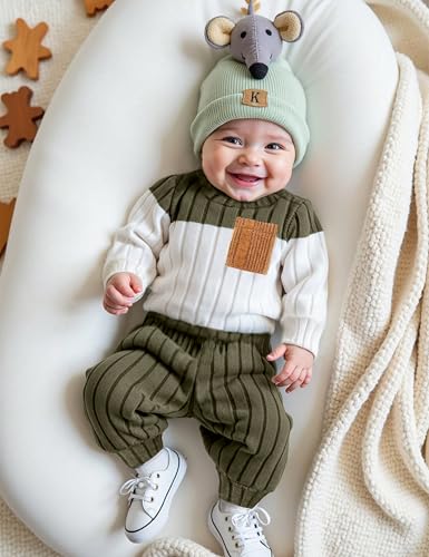 Baby Boy Clothes Color Block Ribbed Knitted Outfits Long Sleeve Romper+ Pants 2PCS Outfit 0-12 Months3