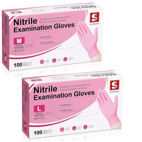 Schneider 4 Mil Cherry Blossom Nitrile Gloves, Disposable, Powder-Free, Latex-Free