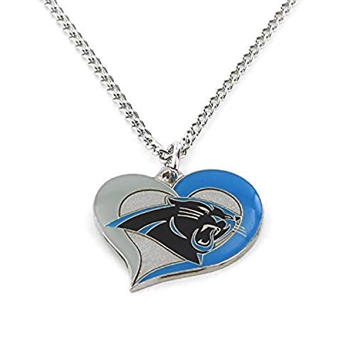 Aminco NFL Carolina Panthers Swirl Heart Pendant Necklace, Silver, 4