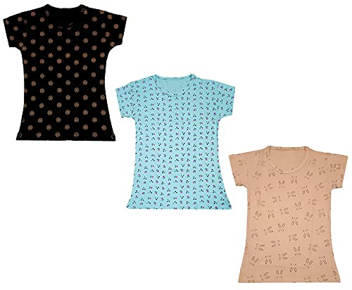 Image of indi weaves Girls Printed Cotton Half Sleeves Tshirts (Pack of 3)