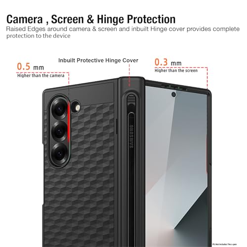 Image of Kapa Geometric S Pen Holder Hinge Protection Back Cover for Samsung Galaxy Z Fold6 / Fold 6 | Slim Shock Proof Case with Inbuilt Glass & S Pen Slot (Black)