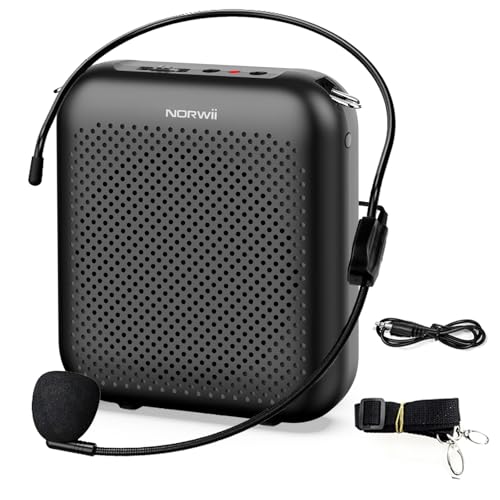 Norwii Bluetooth Voice Amplifier, Power Amplifiers, Portable Mini Wired Microphone Headset for Teacher Classroom & Outdoor Lectures, Teaching, Tour Guides, USB-C Rechargeable - 2000mAh, Black