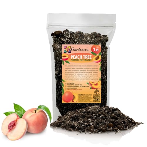 Gardenera Premium Peach Potting Soil Mix - Optimal Nutrient-Rich Blend for Thriving and Juicy Peaches - 1 Quart