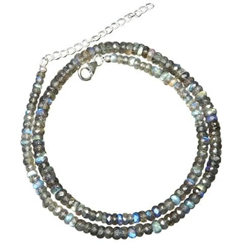 Myhealingworld Blue Fire Faceted Labradorite Beads 16 Inch Beaded Necklace with Additional 2 inch 92.5 sterling silver extension. Bead Size Varies from 2mm to 5mm. Cover