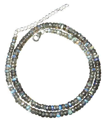Myhealingworld Blue Fire Faceted Labradorite Beads 16 Inch Beaded Necklace