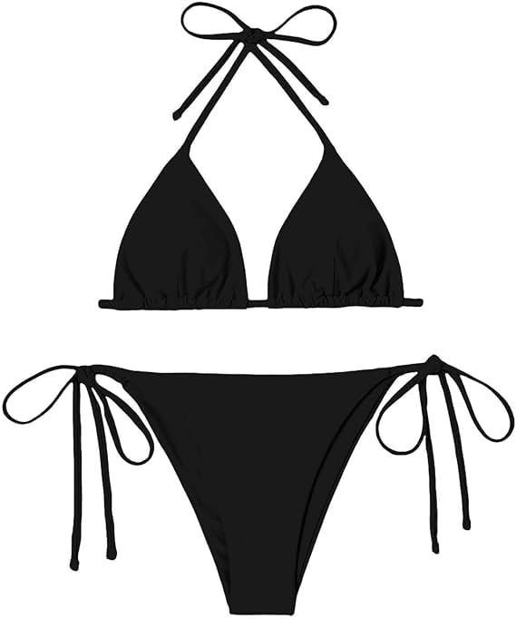 Dynvernal Bikini Set For Women Balck Bikini Two Piece Triangle High Waist Bikini Swimwear Swimsuit Top Suit Bikini (UAE/KSA Alpha L Regular Regular Black)