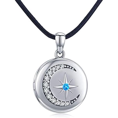 Mond Stern Medaillon Kette 925 Sterling Silber Medaillon Mond und Stern Kette Amulett zum öffnen Cover