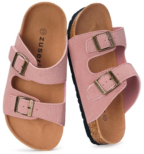 Image of ZUSERIS Kids Toddler Sandals Boys Girls Summer Slides | Soft Cork Footbed, Non-slip,Adjustable Straps,Comfort Suede Leather,Lightweight