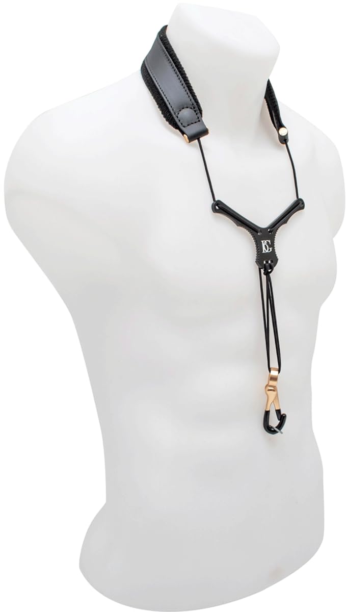 BG Cordon cuir Zen noir écarteur noir pour saxo - Mousqueton métal