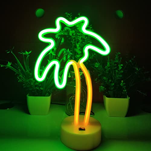 Image of JYWJ Neon Signs with Holder Base,USB or 3-AA Battery Powered Neon Light,LED Desktop Wall Decoration,Various Parties,Decoration of Business Premises(Coconut Palm Tree)