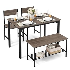 Tangkula Dining Table Set for 4, Kitchen Table and 2 Chairs for 4 with Bench, 4 Piece Dining Table Set for Small Space, Apartment