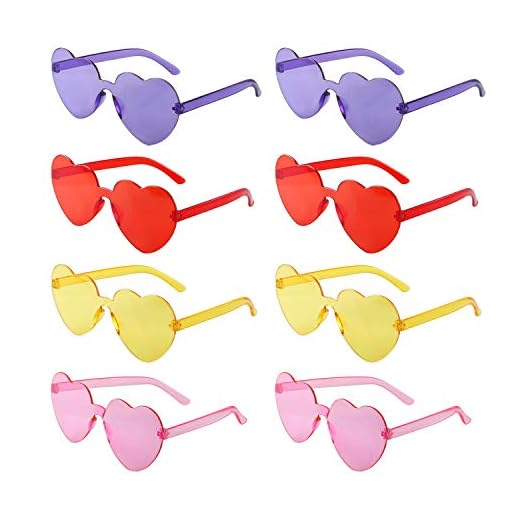 Artist Unknown 8 Pack Heart Sunglass Love Shaped Sunglasses Transparent Tinted Candy Color Eyewear Frameless Glasses for Valentine's Day Party Cosplay Red Purple Pink Yellow