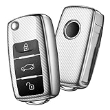 OATSBASF Autoschlüssel Hülle VW,VW Golf Schlüsselbox,Schlüsselhülle Cover für VW Polo Passat Skoda Seat 3-Tasten(Silver-Streifen)