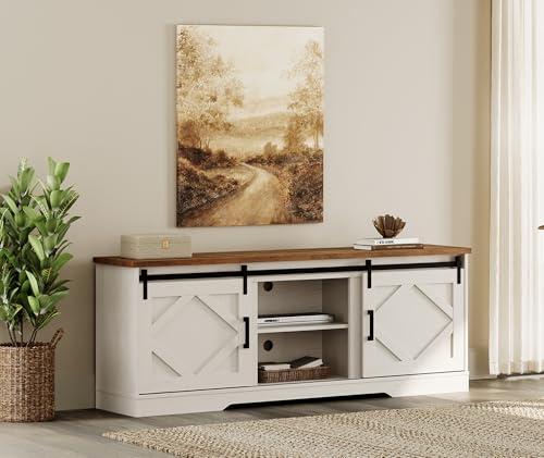 Image of WAMPAT Farmhouse Style TV Stand for 60-75 inch TV w /Distressed Wood Finish